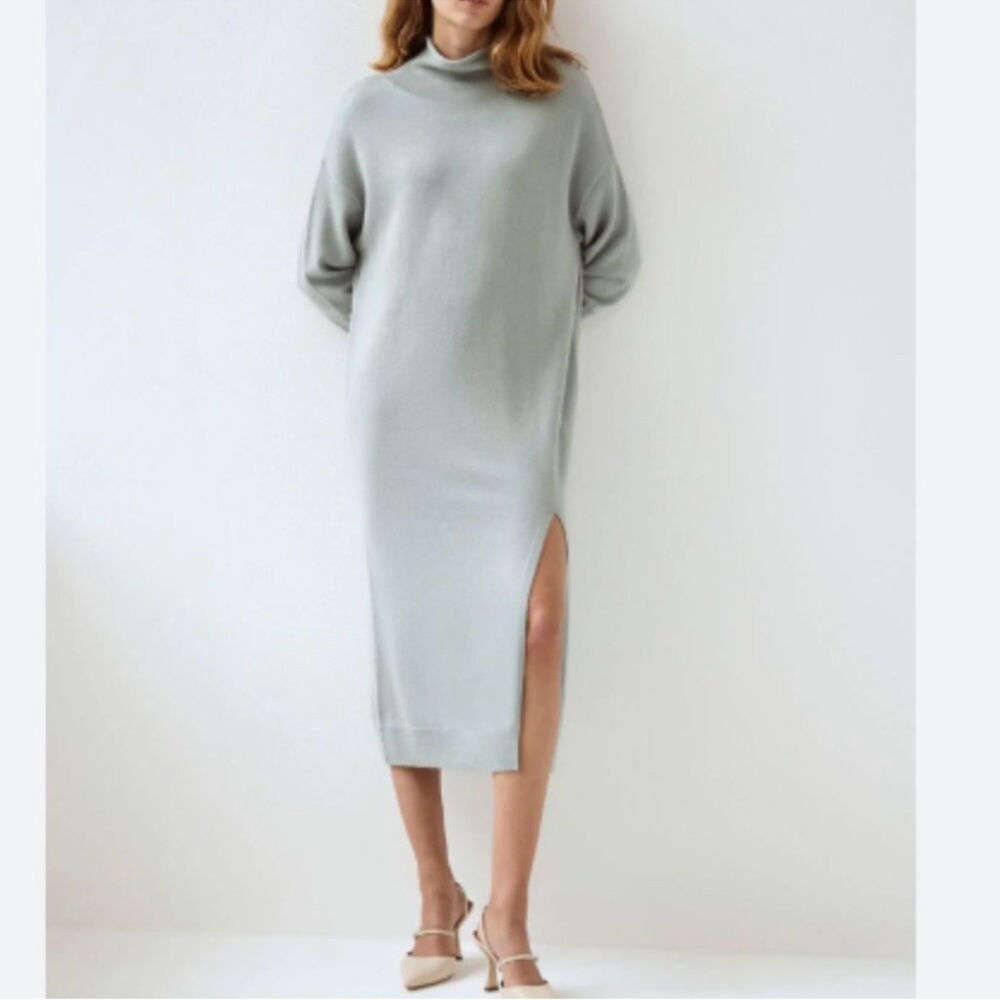 Aritzia Wilfred Merino Wool Sweater Dress Midi Mock Neck Slit Small - Picture 9 of 9